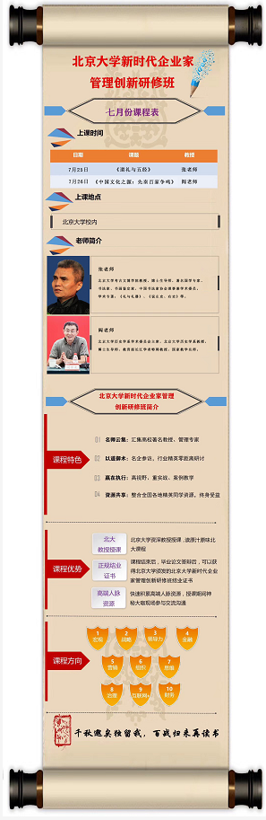 北京大学新时代企业家管理创新研修班2020年7月份课表
