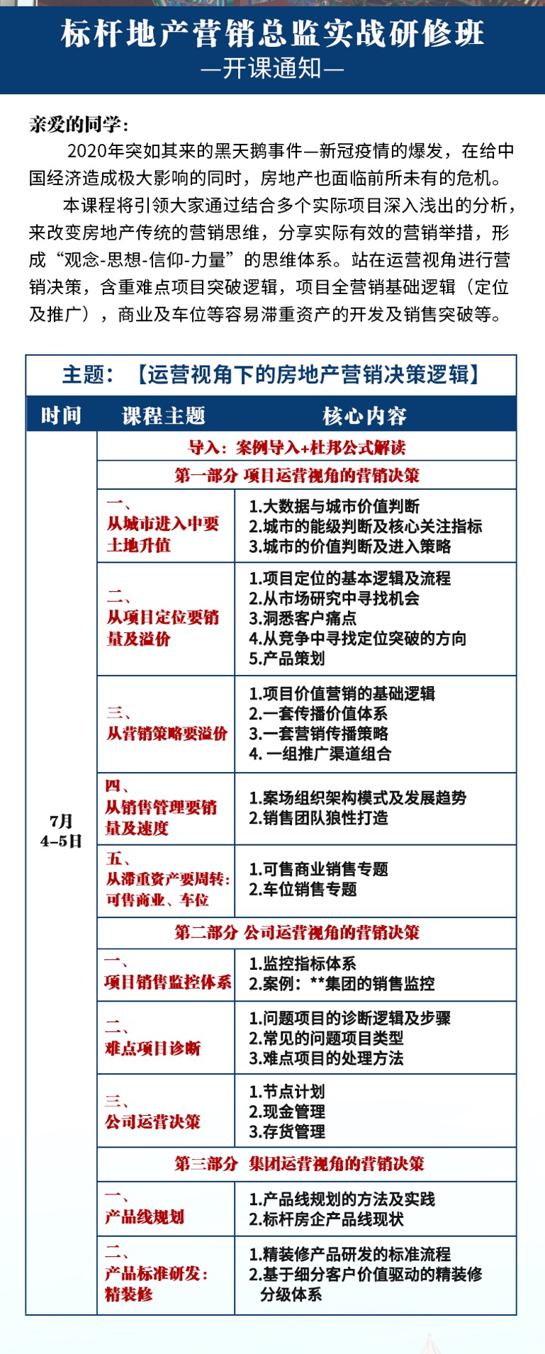 标杆地产营销总监实战研修班7月开课通知