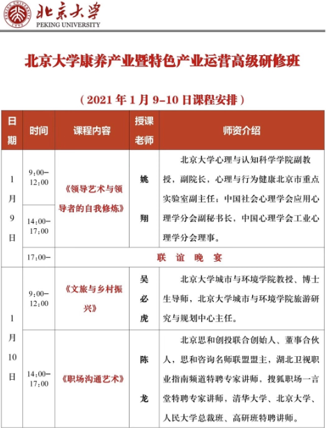 北京大学康养产业暨特色产业高级研修班 2021年1月开课