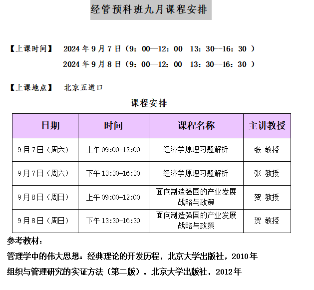 骁唐教育在职博士预科博士经管预科班九月课程安排北京2024年9月7-8日