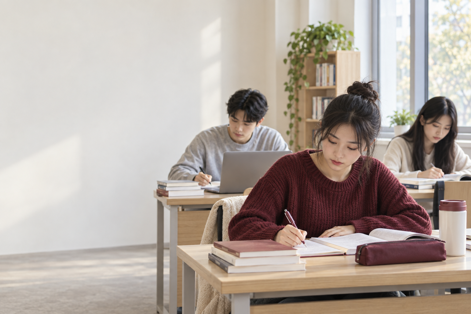 AI生成的大学生备考学习场景示意
