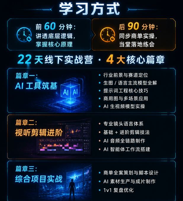 AIGC线下实操班原简章中的22天学习方式和课程篇章资料