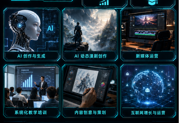 AIGC线下实操班原简章中的创作与课程内容示意图