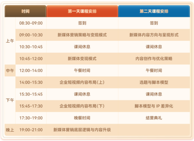 赢在短视频原简章两天课程安排图
