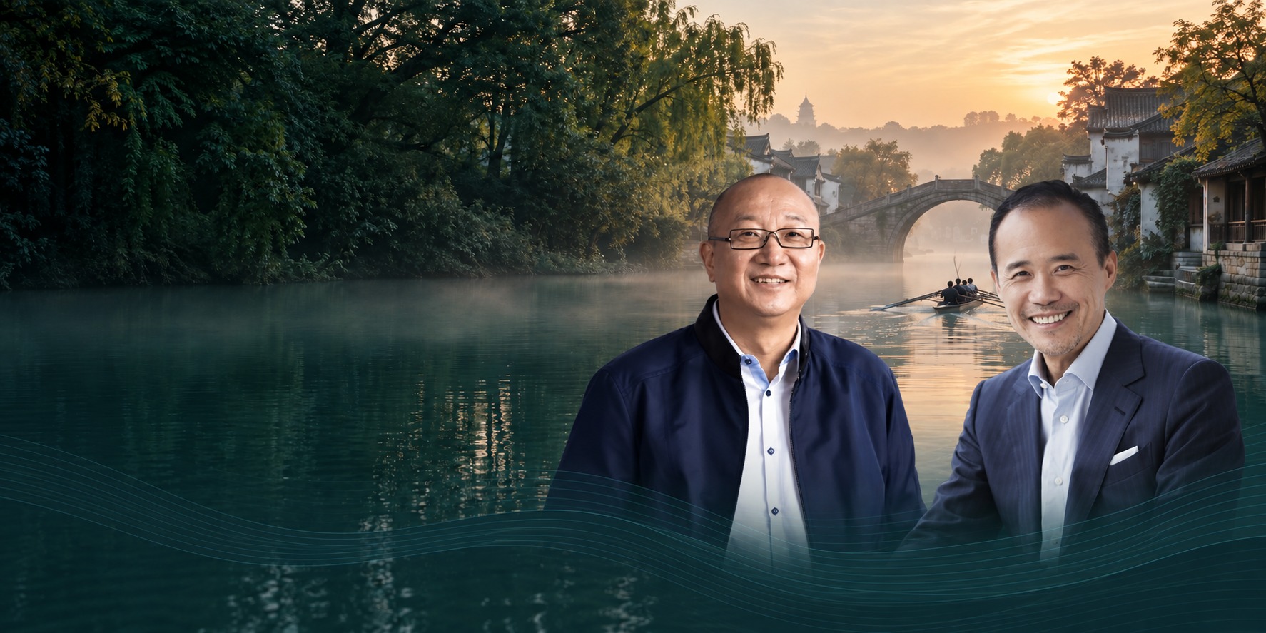 运河商学发起人王石与冯仑,运河主题合成主视觉