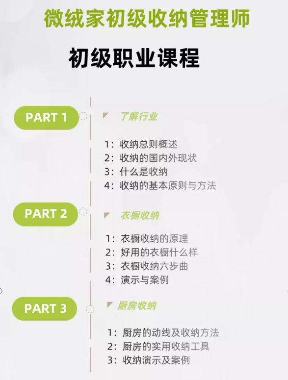微绒家初级职业收纳管理师课程