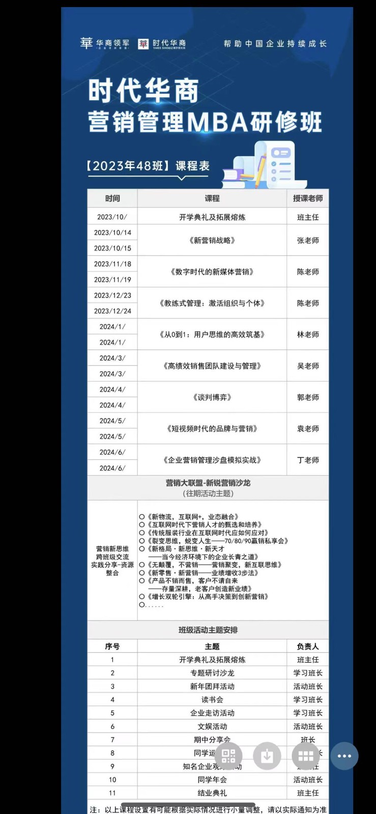 2023年10月时代华商营销管理mba研修班开课通知