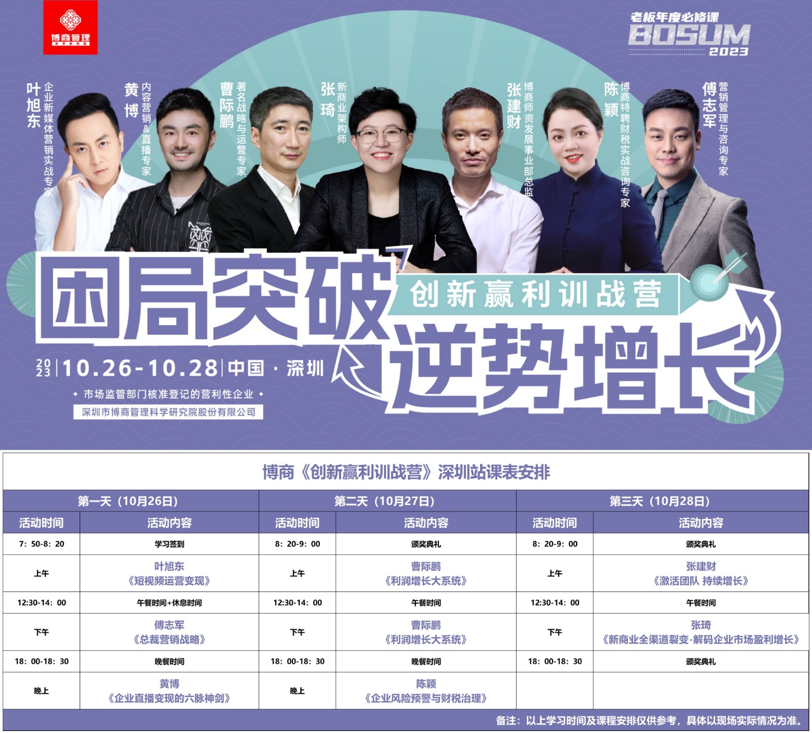 2023年10月26-28日博商管理《创新盈利训练营》深圳站课程安排张建财 《激活团队 持续增长》