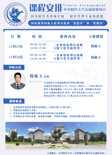 2023中央财经大学高端研修项目11月开课安排_钱栋玉