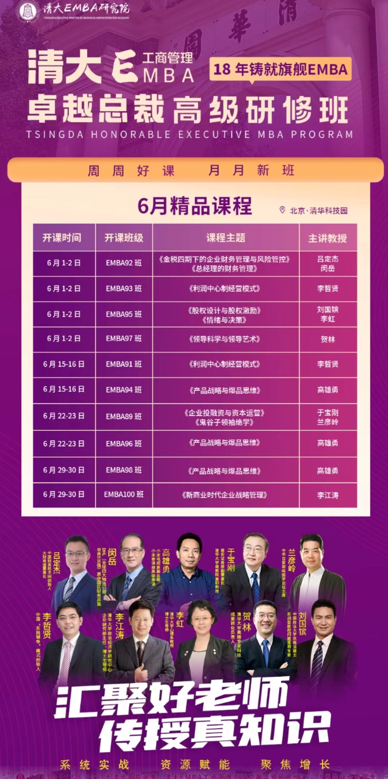 2024年6月北京北清经管清大EMBA工商管理卓越总裁研修班课表_于宝刚_企业投融资与资本运营_兰彦岭_鬼谷子领袖绝学