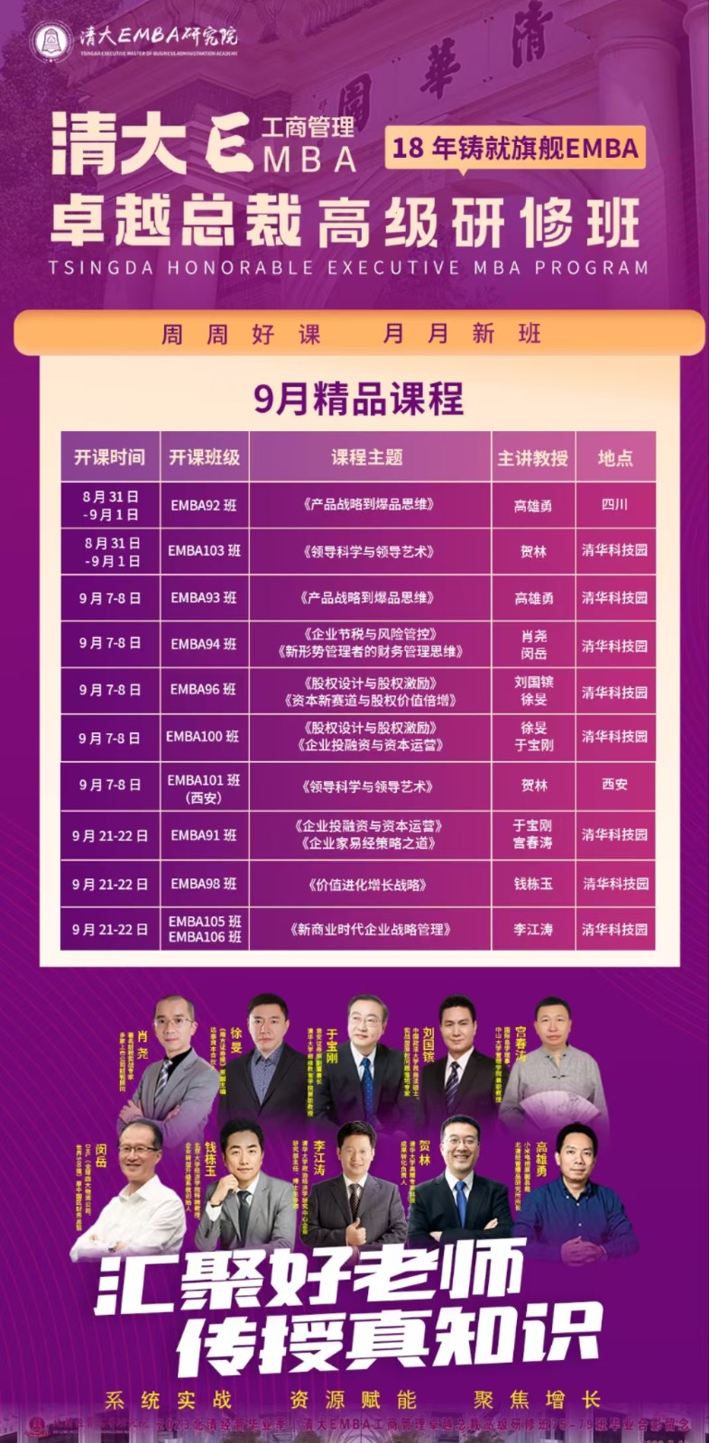 2024年9月7-8日北京北清经管清大emba工商管理卓越总裁班课程安排_刘国镔_股权涉及与股权激励_于宝刚_企业投融资与资本运营.