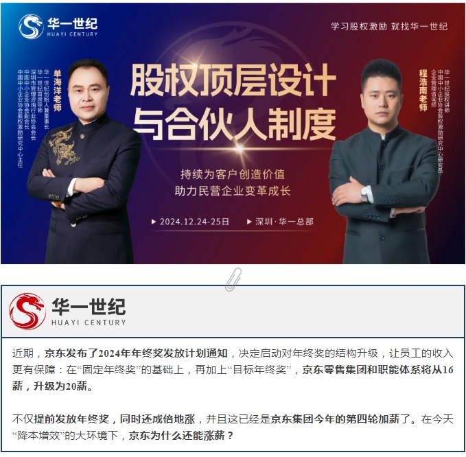 华一世纪《股权顶层设计与合伙人制度》12月24-25日首次开课分享