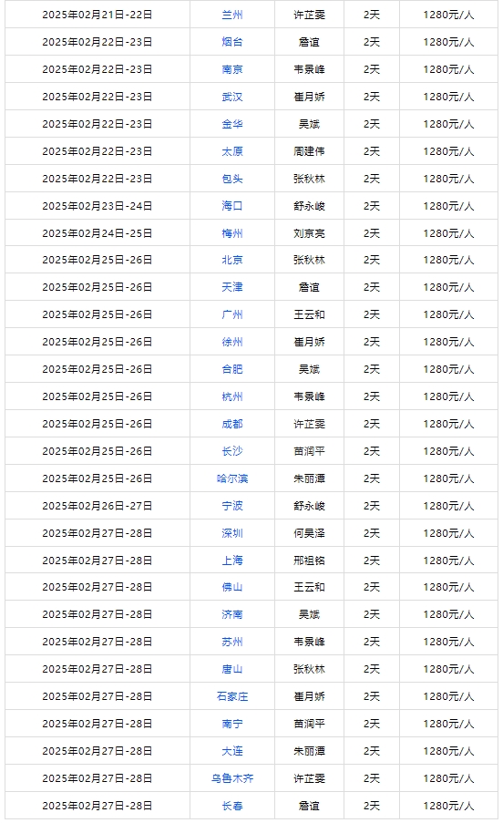 金财商学2025年2月企业老板财务思维课程表
