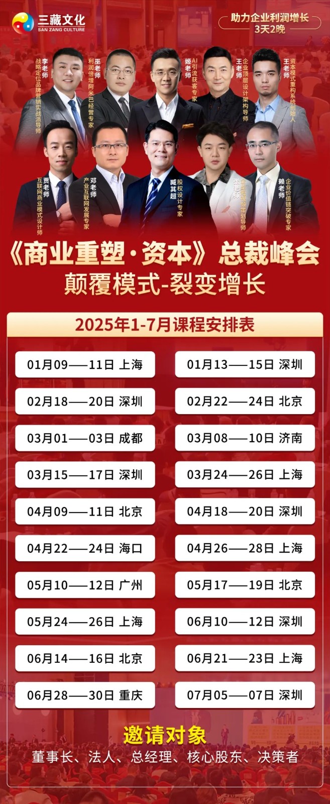 【三藏资本】《商业重塑·资本》总裁峰会2025年3月8-10日济南课程排期表_臧其超