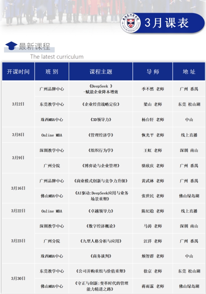 香港亚洲商学院在职 MBA\EMBA3月份广州中山深圳佛山课程安排