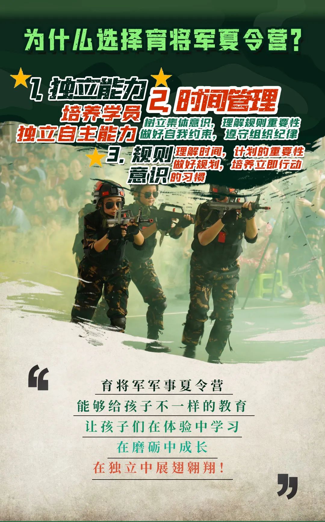 为什么选择广东佛山育将军军事夏令营?