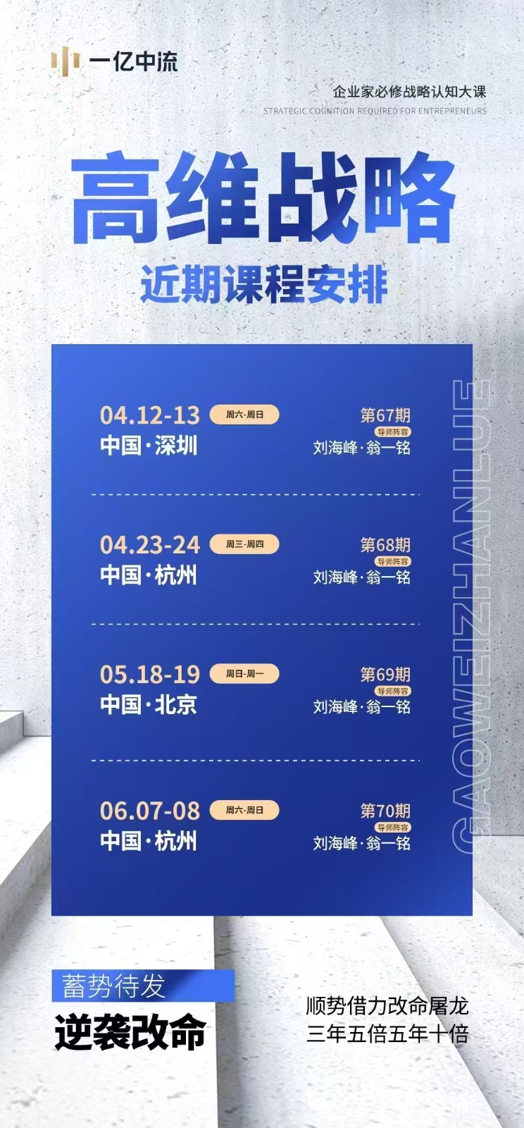 一亿中流高维战略4-6月课程安排刘海峰、翁一铭