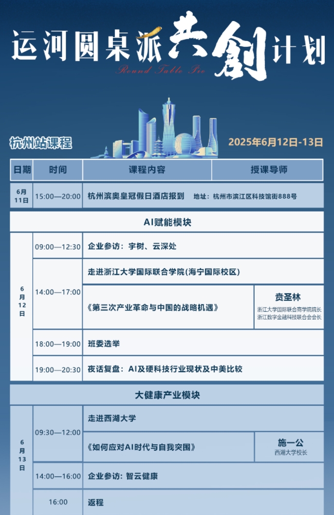 2025年6月12-13日运河圆桌派共创计划课程安排_贲圣林_第三次产业革命与中国的战略机遇_施一公_如何应对AI时代与自我突围