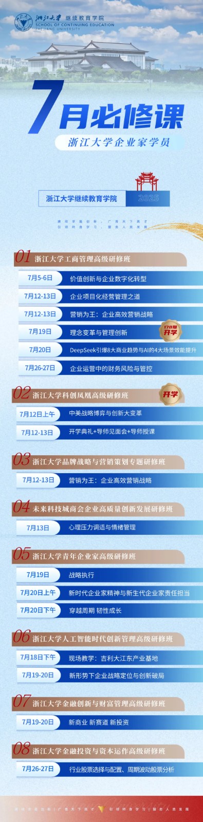 2025年7月浙江大学企业家研修班月度课程预告