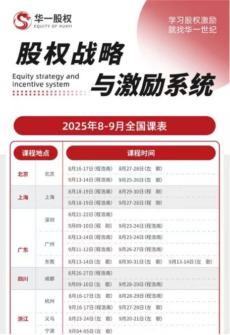 华一股权 学习股权激励8月16-17日(程浩南) 8月27-28日(左歌) 北京