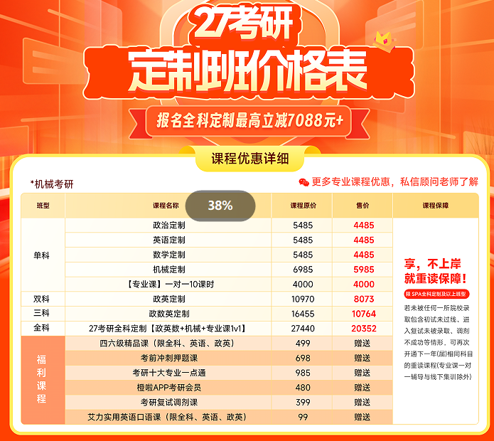 考研早鸟班(政数英+机械+专业课1v1)全科定制