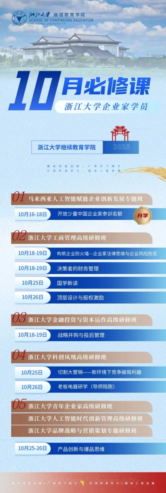 2025年10月浙江大学企业家研修班月度课程安排