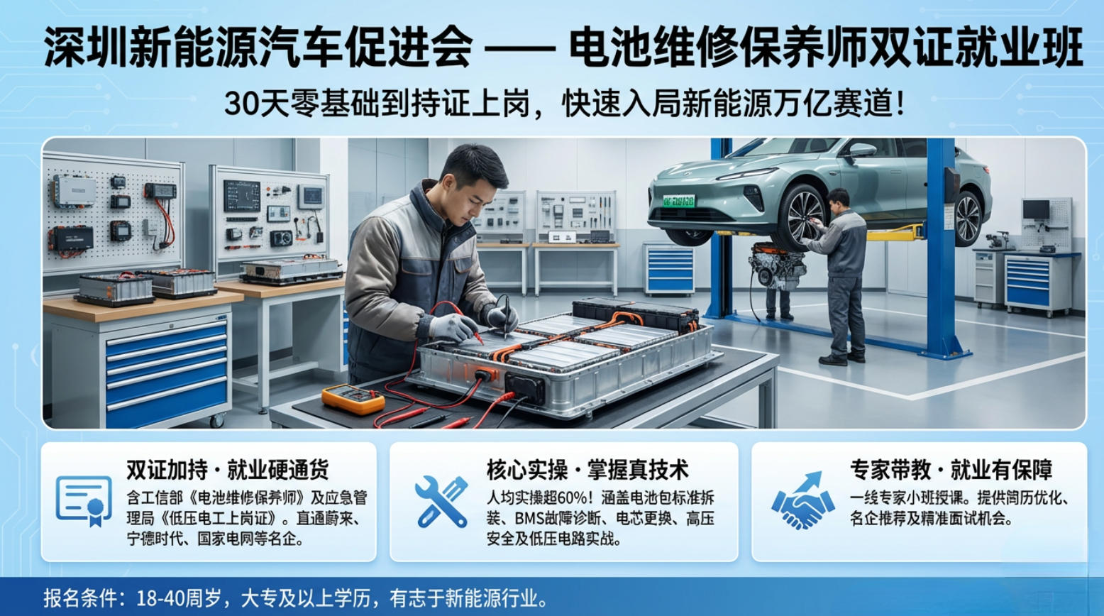 深圳新能源汽车促进会电池维修保养师双证就业班介绍（内容，特色，报名条件）