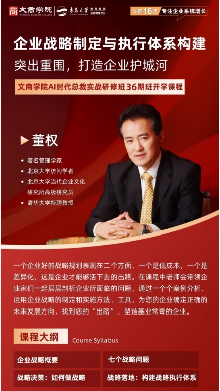 11月22-23日青岛大学文商学院AI时代总裁实战研修班_董权《企业战略制定与执行体系构建——突出重围，打造企业护城河》_青岛