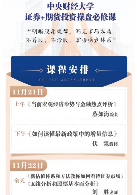 中央财经大学 证券+期货投资操盘必修课11月22-23日《当前宏观经济形势与金融热点评析》 蔡如海