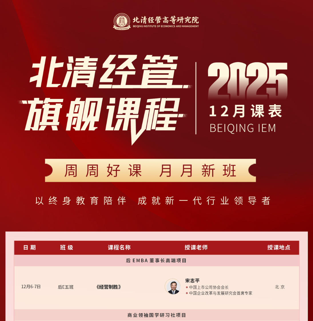 2025年12月北清经管商学院课程安排