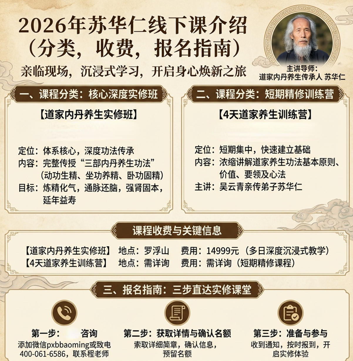 2026年苏华仁线下课介绍(分类,收费,报名指南)