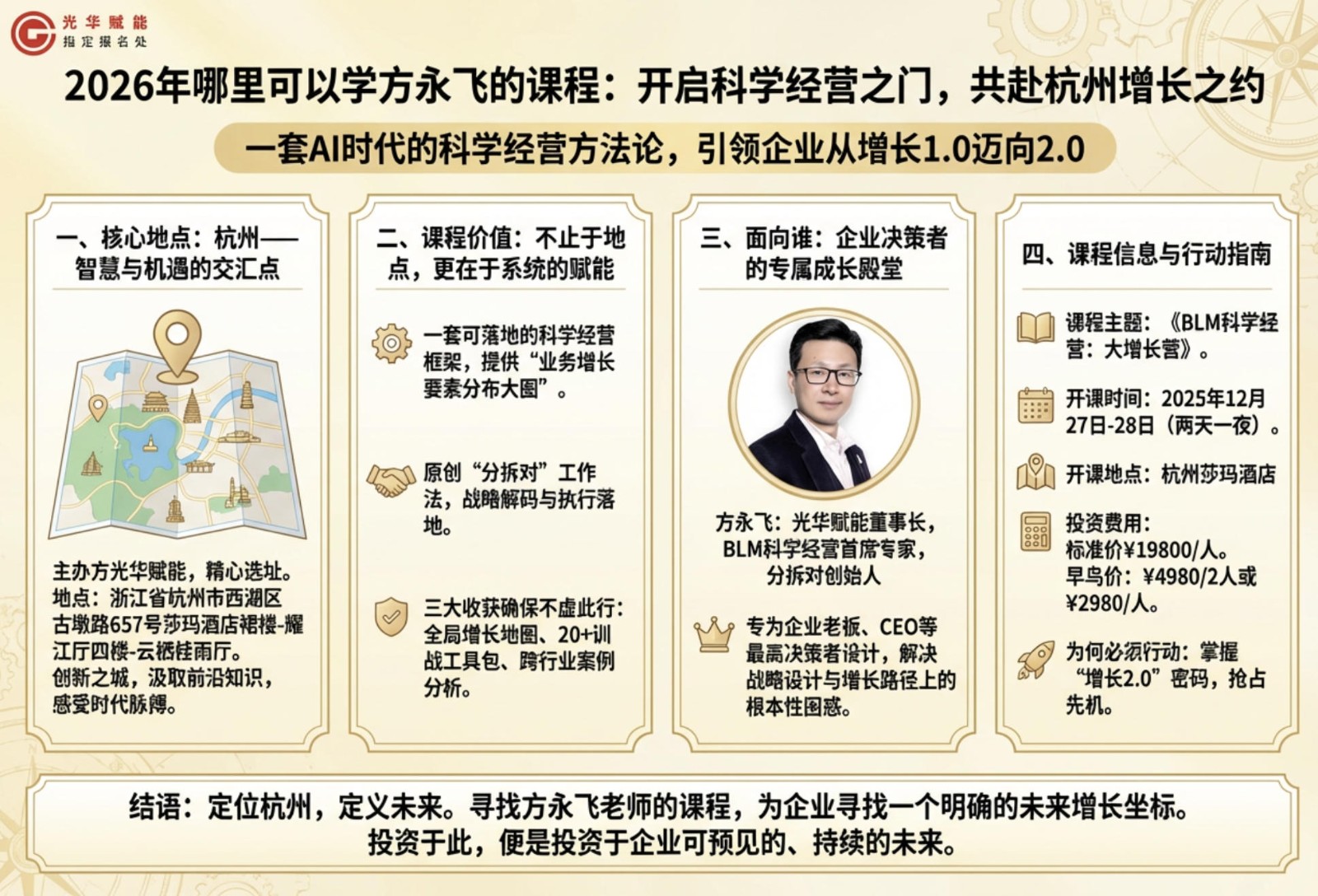 2026年哪里可以学方永飞的课程：开启科学经营之门，共赴杭州增长之约