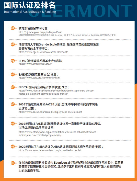 法国克莱蒙高等商学院工商管理硕士项目