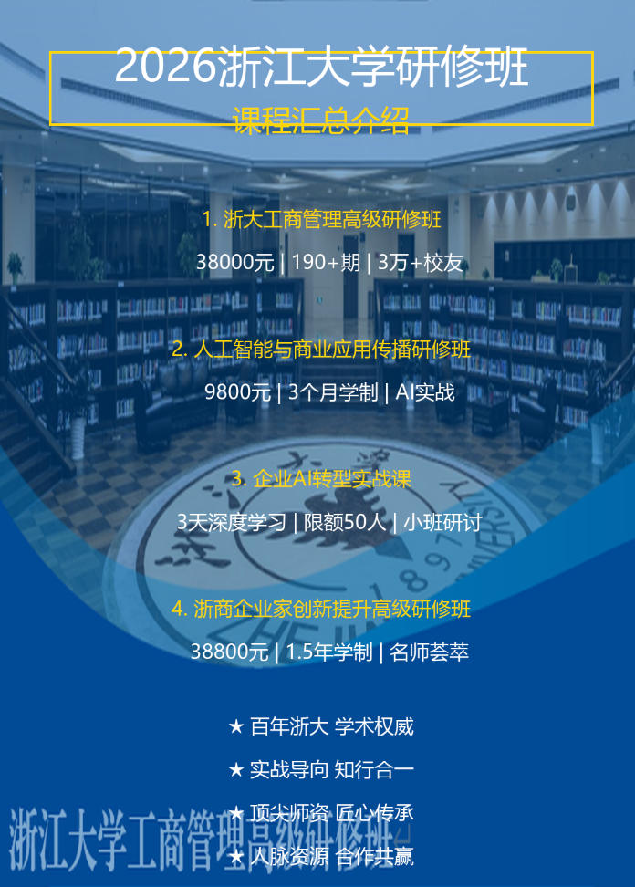 2026浙江大学研修班课程汇总介绍