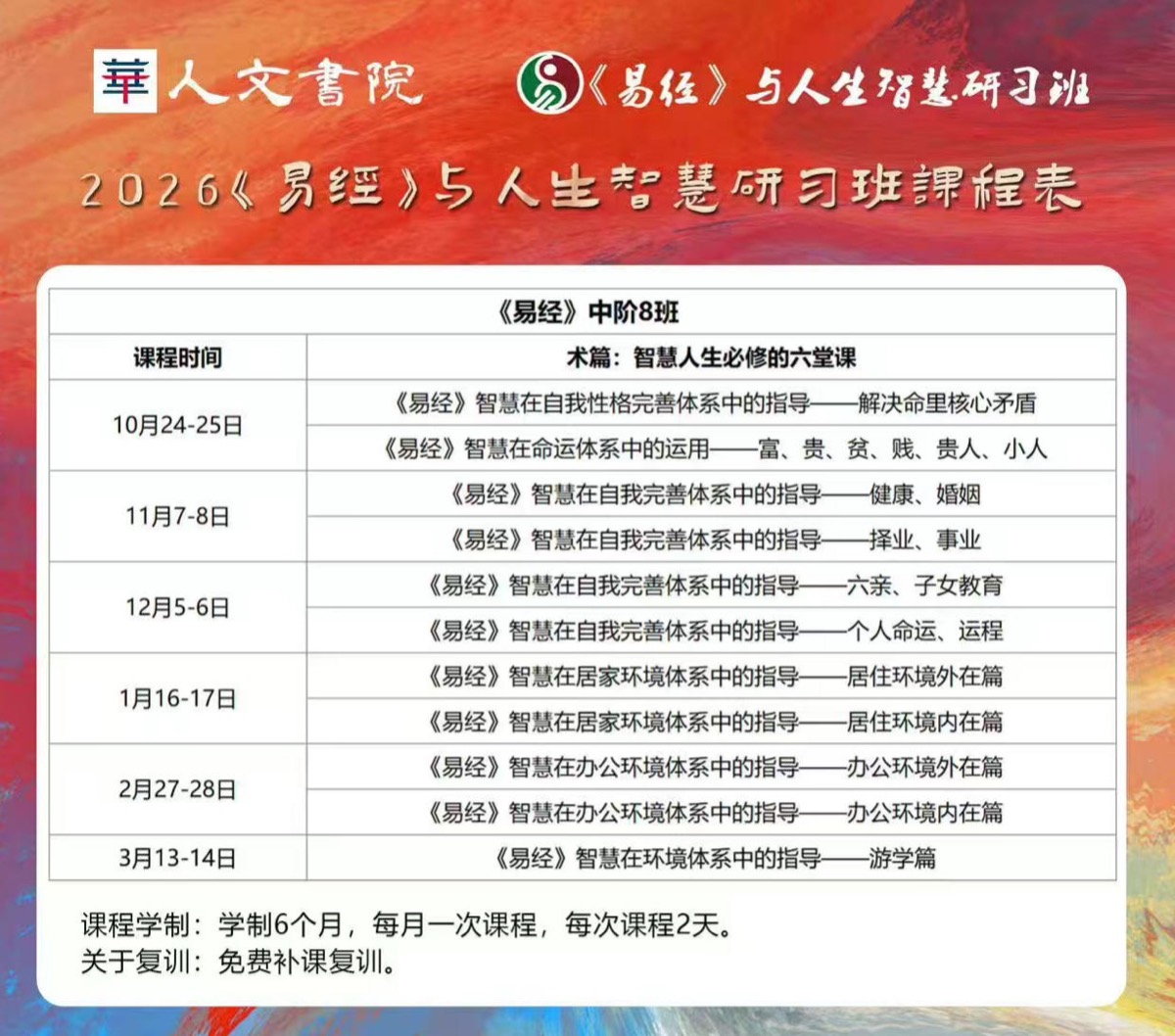 华人人文书院《易经》与人生智慧研习班2026年课程汇总（初阶+中阶）