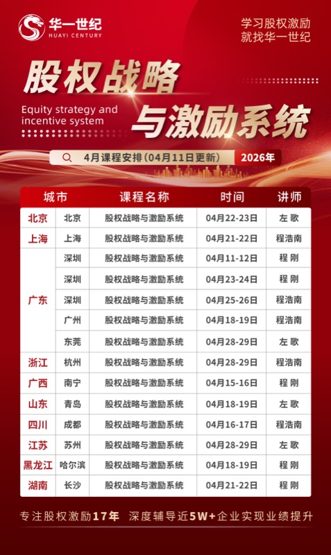 华一世纪股权战略与激励系统2026年4月课表发布