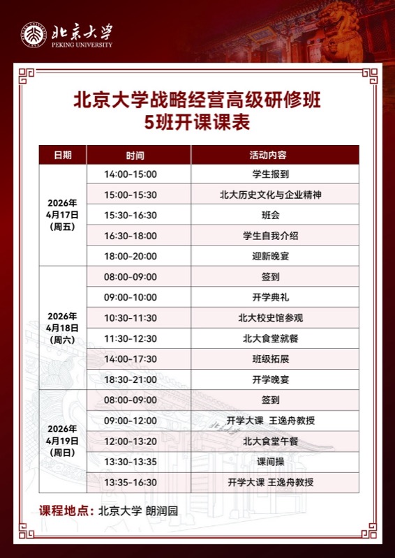 北京大学 | 王逸舟教授 | 战略经营高级研修班5班 | 2026年4月17-19日 | 北京大学朗润园