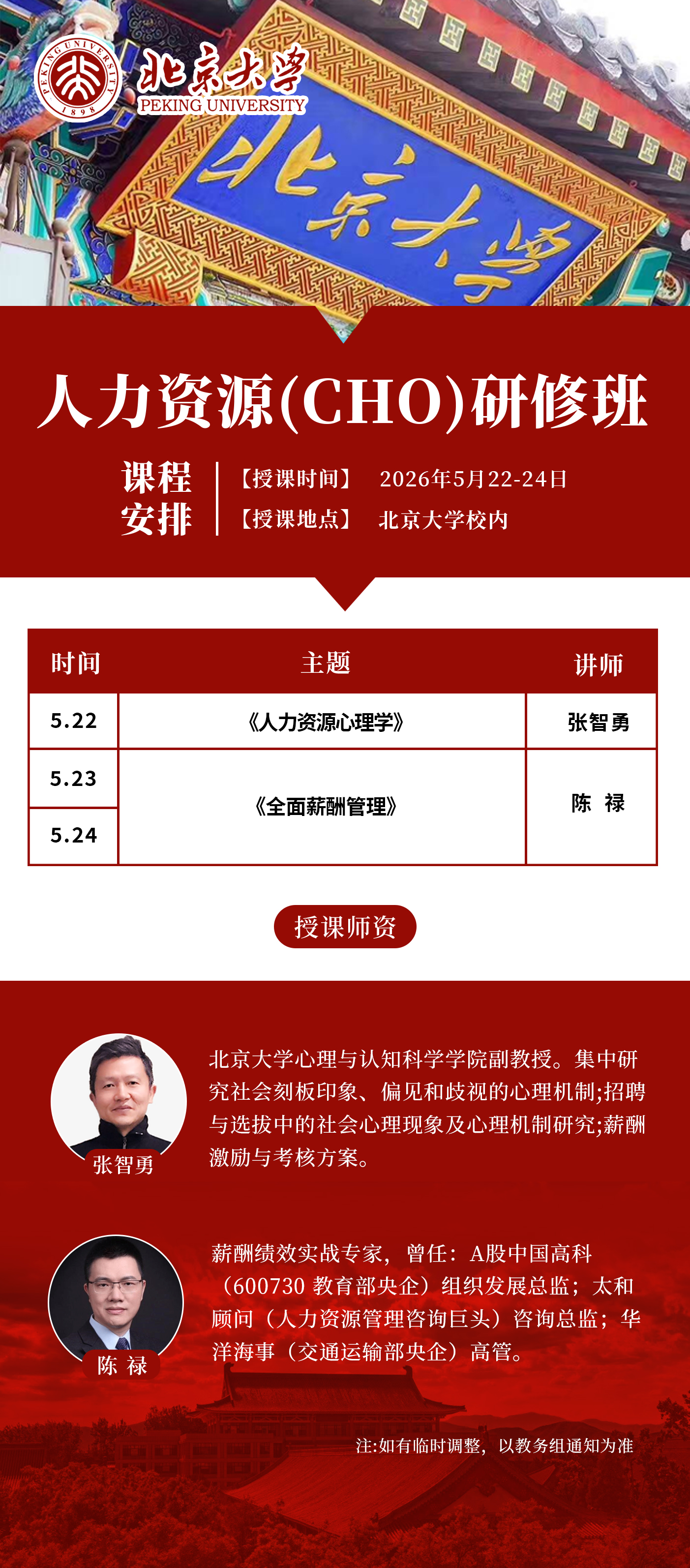 北京大学 | 人力资源CHO研修班 | 张智勇/陈禄 | 5月22-24日