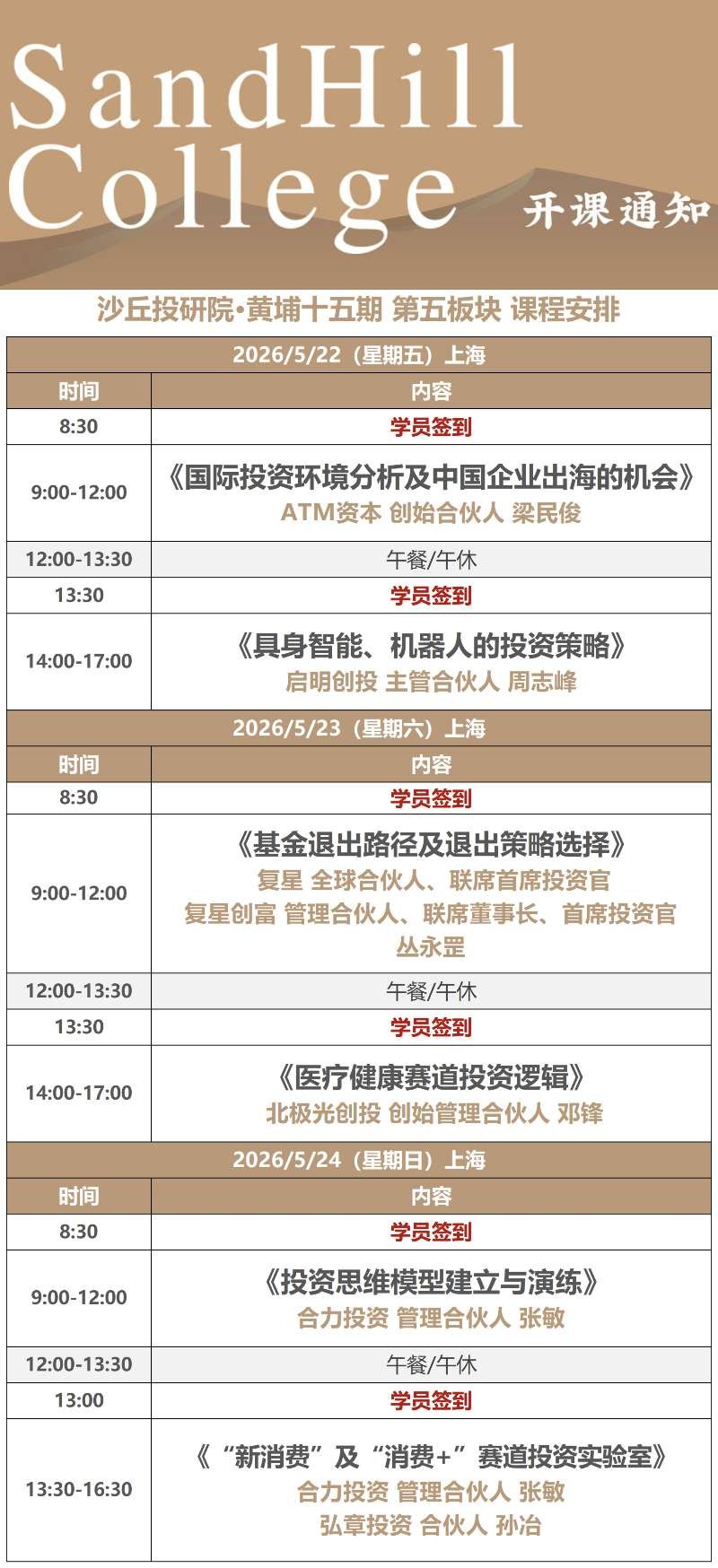 沙丘投研院 | 黄埔十五期第五板块 | 梁民俊/周志峰/邓锋 | 上海 | 5月22-24日