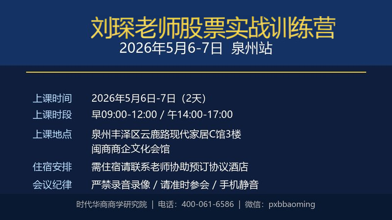 时代华商 | 刘琛老师 | 刘琛股票实战训练营 | 2026年5月6-7日泉州站