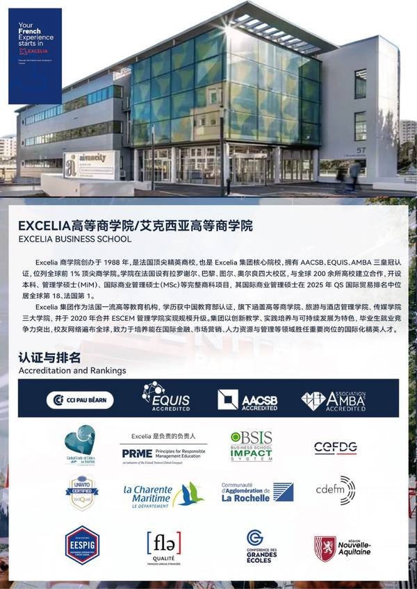 北清智库 | 法国Excelia商学院 | MBA项目 | 全球TOP1%精英商学院