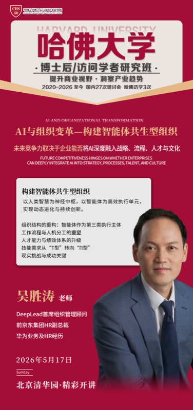 哈佛大学博士后研究班 | 未来能源革命与AI组织变革 | 2026年5月16-17日 | 北京清华园