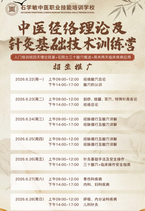 中医经络理论及针灸基础技术训练营