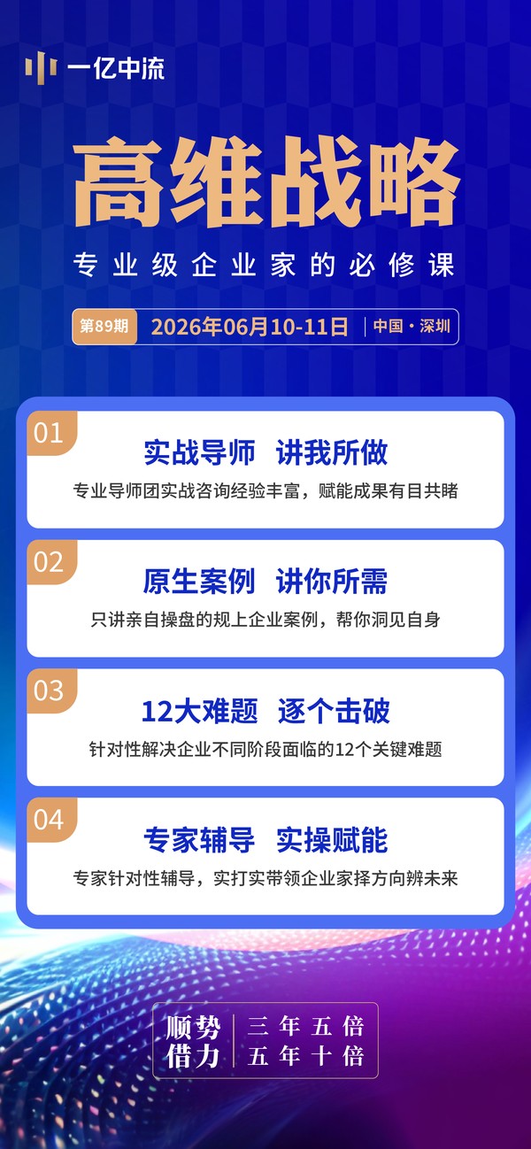 一亿中流 | 刘海峰/翁一铭 | 高维战略第89期 | 深圳 | 6月10-11日
