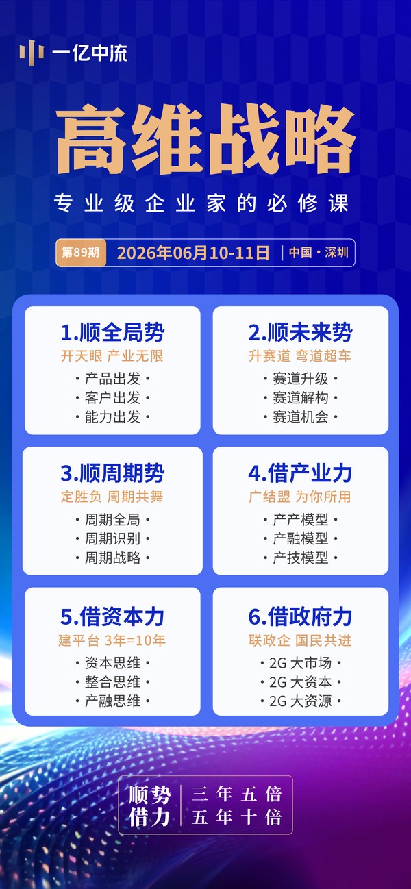 一亿中流 | 刘海峰/翁一铭 | 高维战略第89期 | 深圳 | 6月10-11日