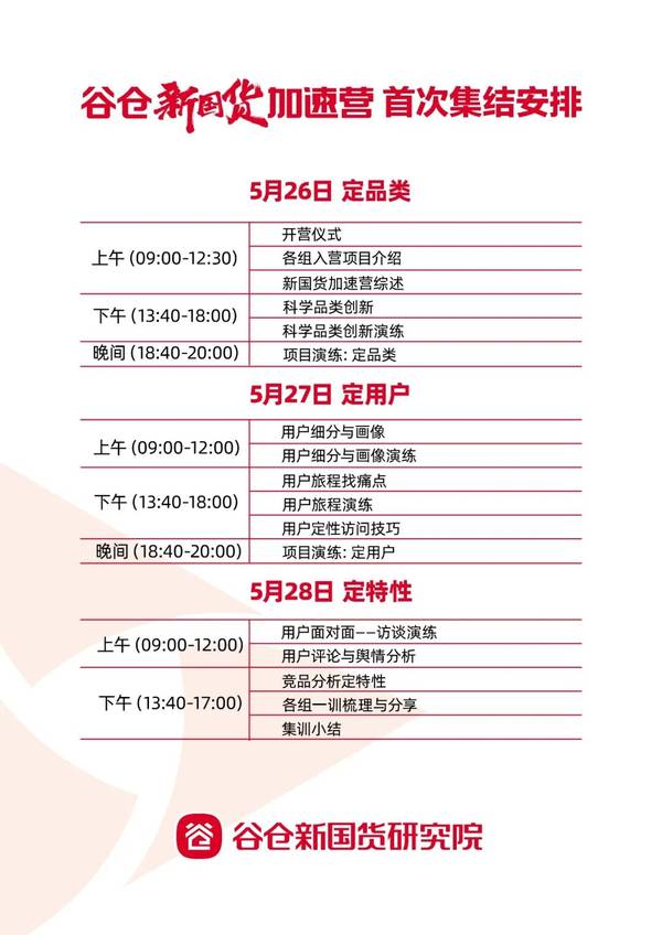 谷仓新国货研究院 | 加速营50期首次集训通知 | 5月26-28日·北京