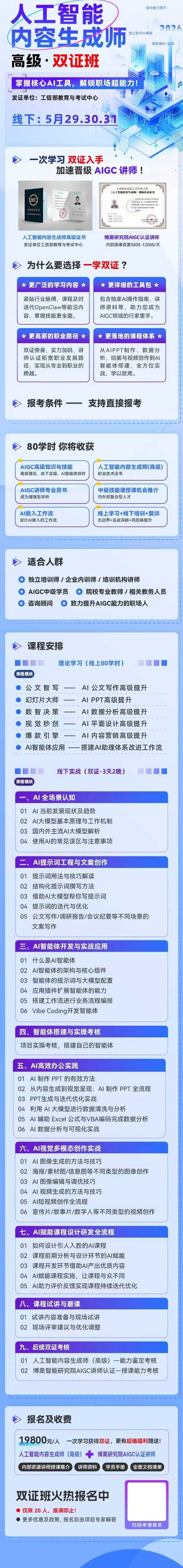 博奥研究院 | 人工智能内容生成师（高级）双证班 | 工信部发证 | 线下5月29-31日