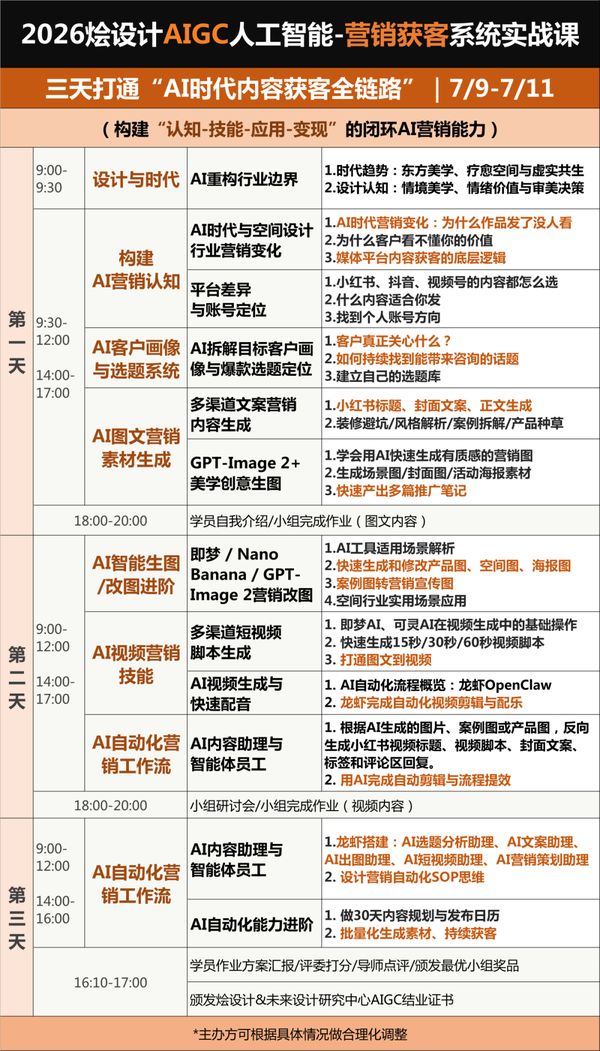 烩设计 | 李斯成/王焱/浦庆琳 | AIGC人工智能营销获客实战课 | 上海 | 7月9-11日