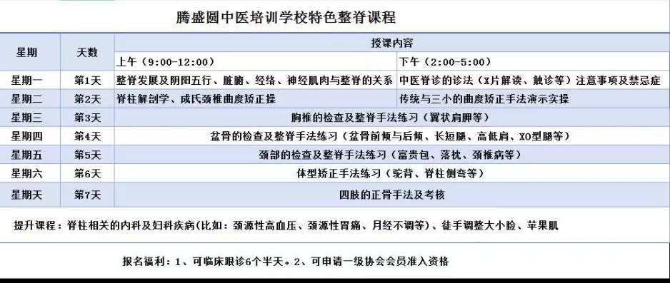 腾盛圆中医培训学校特色整脊课程:正骨整脊实操与脊柱调理学习安排