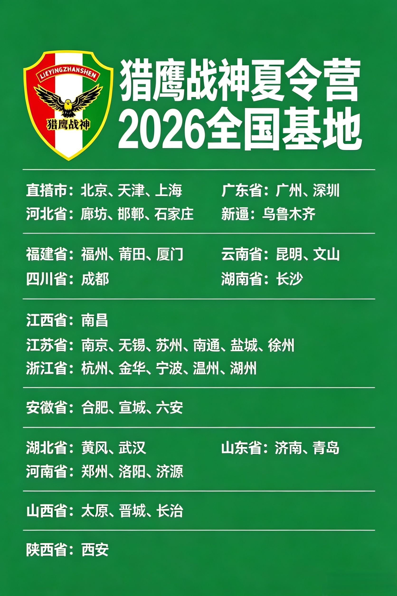 猎鹰战神2026全国基地布局发布:多地同步开营,就近选择更方便